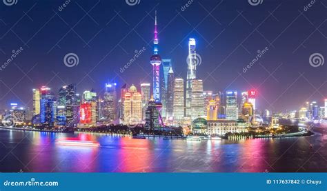 Night Scene Of Shanghai Skyline Stock Photo Image Of Light China