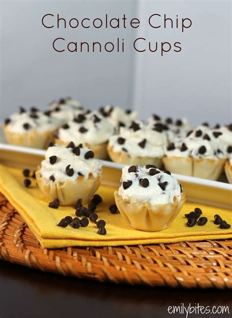 Roll each circle of dough around a metal cannoli tube, overlaping the ends and press to seal, flaring out the edges slightly. Chocolate Chip Cannoli Cups - Emily Bites