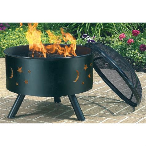 Cobraco® Round Black Iron Fire Pit With Moon And Star Cut Outs 113225