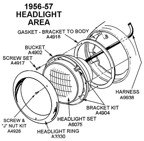 1956 57 Headlight Area Diagram View Chicago Corvette Supply