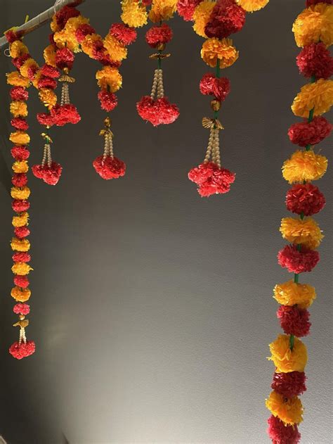 Artificial Marigold Garlands Toran With Pearl Beads Pooja Etsy
