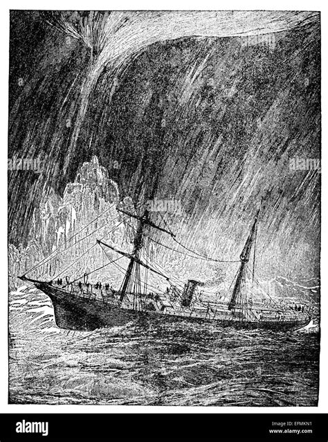 Drawing Engraving Ship Storm High Resolution Stock Photography And