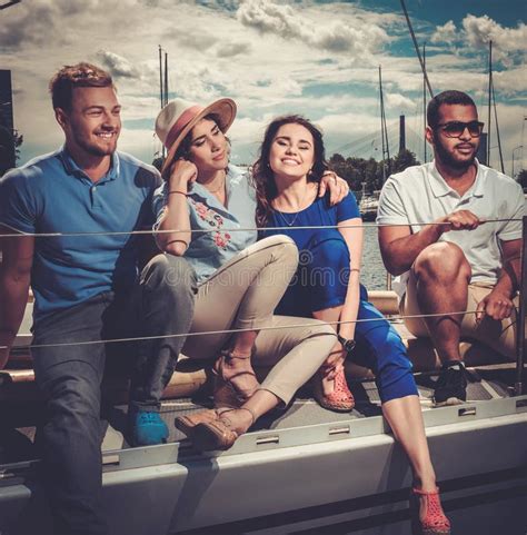 Happy Friends Resting On A Yacht Stock Photo Image Of Romantic