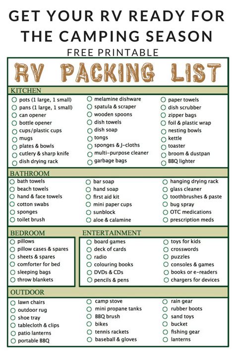 Free Printable Rv Packing List Printable Templates