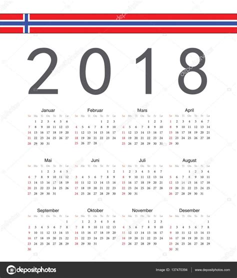 Cuadrado Noruego 2018 Año Vector Calendario Vector Gráfico Vectorial