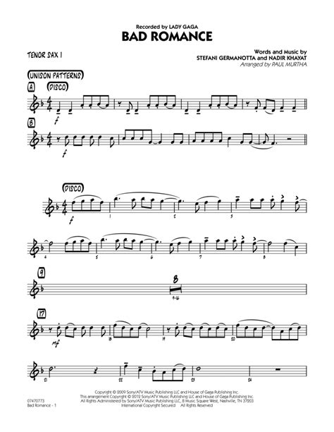 Bad Romance Tenor Sax 1 By Paul Murtha Jazz Ensemble Digital Sheet Music Sheet Music Plus