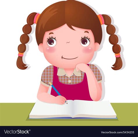 Illustration Of Cute Girl Thinking While Working On Her School Project