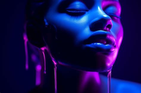 Premium Ai Image A Woman With Blue Liquid Dripping Down Her Face
