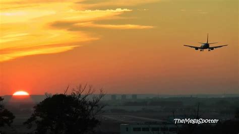 Landing Of Plane At Sundown Sunset With Amazing Full Hd Colors 1080p