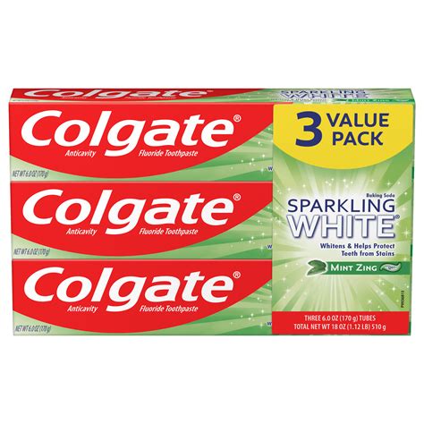 Colgate Sparkling White Natural Whitening Toothpaste Mint Zing 3 Pack