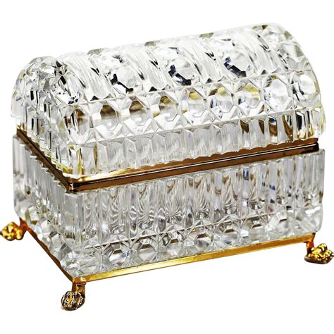 Xl Clear Crystal Trinket Box Casket With Hinged Domed Lid From