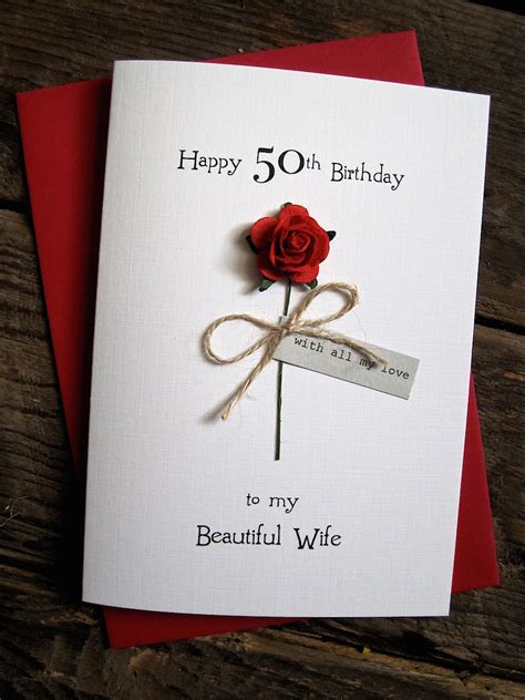 Looking for a new idea? 50th Birthday Card for Wife Red Rose Love Personalised ...