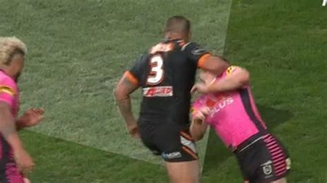 nrl 2020 reaction to joey leilua hit wests tigers vs penrith panthers video au