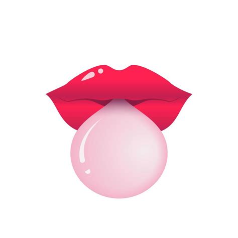 Pop Woman Red Shine Lips Blowing Bubble Gum Sticker 12258905 Vector Art