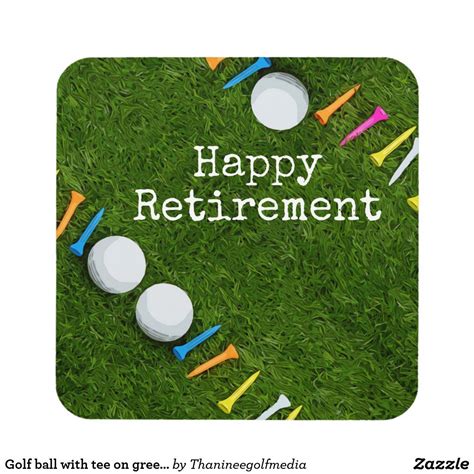 Golf Ball With Tee On Green Happy Retirement Beverage Coaster Custom