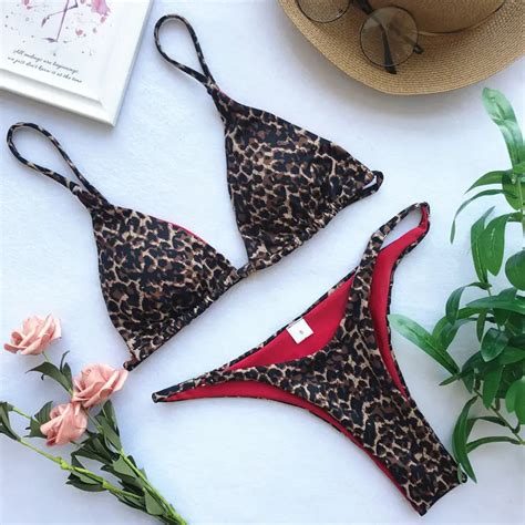 Leopard Print Triangle Bikini Set High Cut Thong Bikini Set Temu