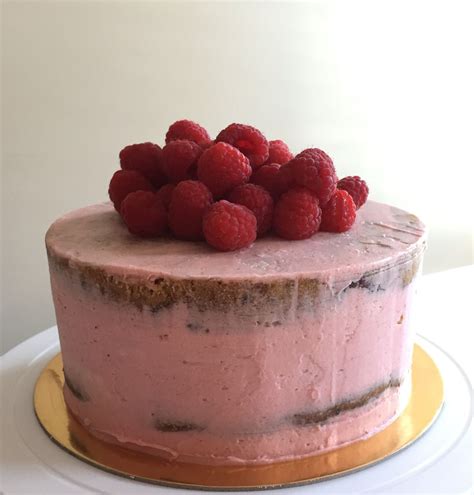 Raspberry Hazelnut Semi Naked Triple Layer Cake With Raspberry Buttercream And Fresh
