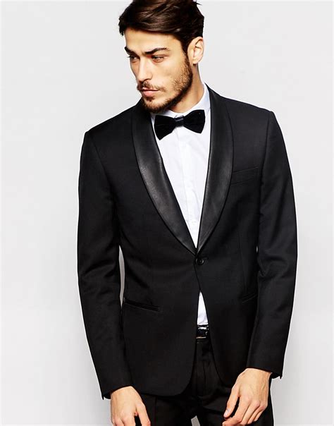 2016 Black Slim Fit Tuxedo Suits With Satin Shawl Lapel Wedding Groom