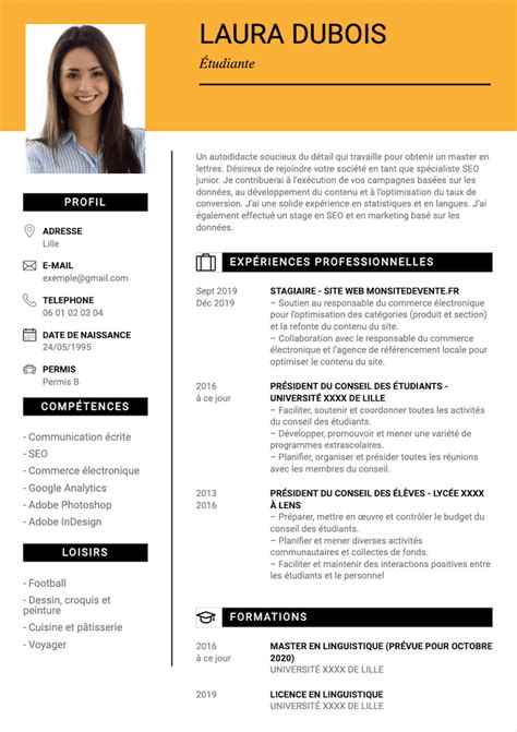 Exemple de CV pour étudiant à télécharger en PDF