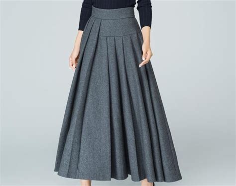 Gray Wool Skirt Maxi Winter Skirt Layered Skirt High Waisted Skirt