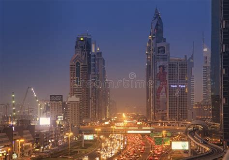 Night Cityscape Of Dubai City United Arab Emirates Editorial Stock