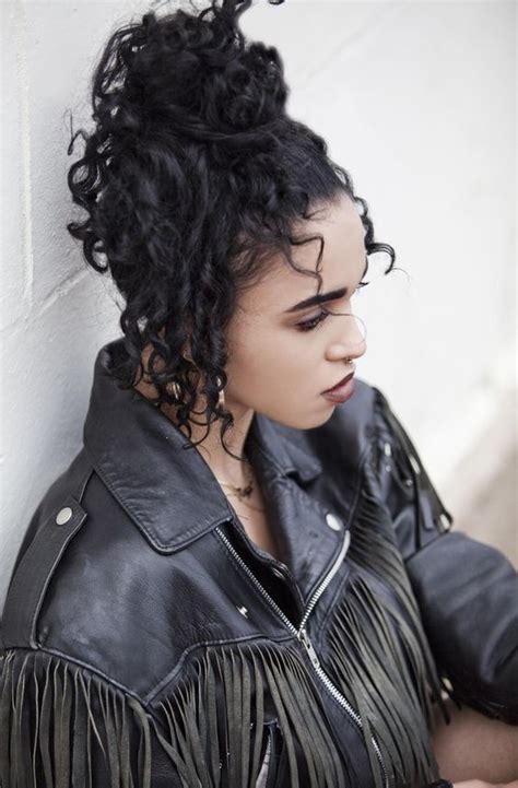 Fka Twigs Curly Hair Updo Hairstyle Fringe Leather Jacket Hair Curly