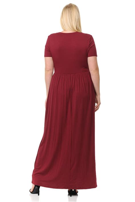 Plus Size Short Sleeve Maxi Dress With Pockets Burgundy Etsy Sweden