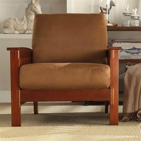 Tribecca Home Hills Mission Style Oak And Rust Microfiber Accent Chair