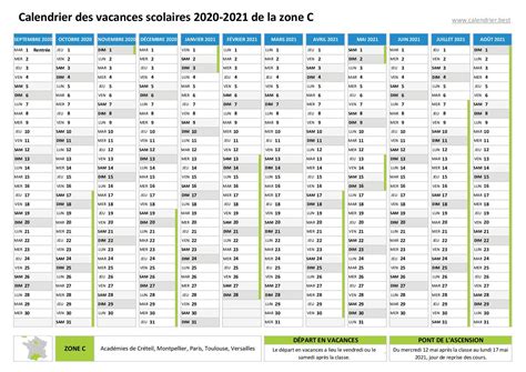 Calendrier 2020 Vacances Scolaires Paris