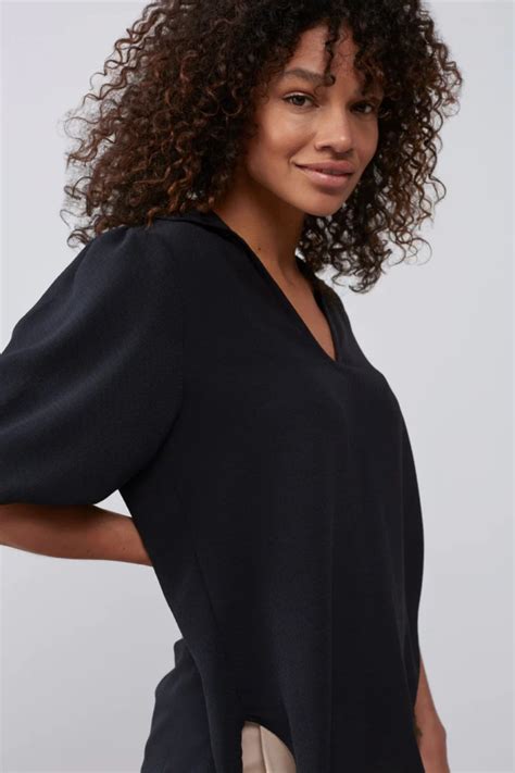 Yaya Blouse With V Neck And Short Puff Sleeves Jojo Boutique