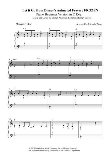 Let It Go From Frozen For Easy Piano Free Music Sheet