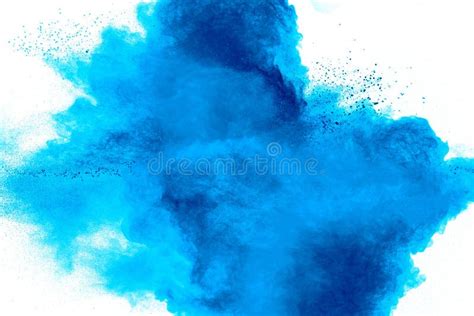 Bizarre Forms Of Blue Powder Explosion Cloud On White Background
