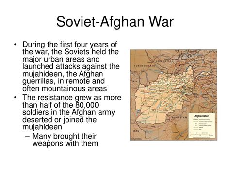 Instead, a violent jihad in the country and abroad only gained force, eventually leading to the islamic fundamentalist political and military organization taliban's control over most of the territory of afghanistan in the late 1990s. PPT - Soviet-Afghan War and Falklands War PowerPoint ...