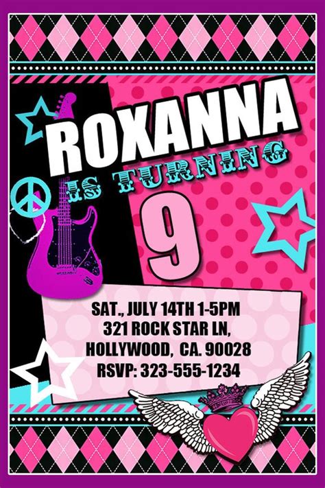 Items Similar To Rocker Girl Birthday Party Invitations Personalized