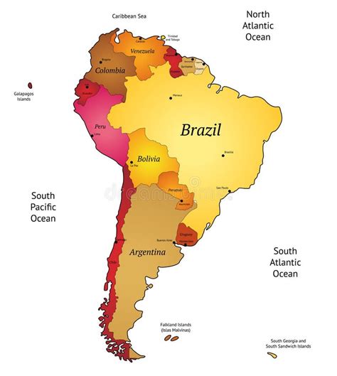 Mapa Político De Los Países De América Latina Ilustración del Vector