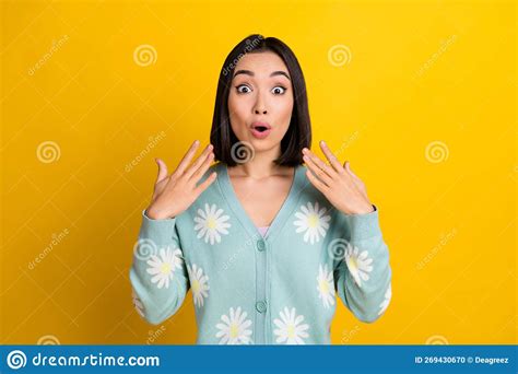 Photo Of Crazy Funky Astonished Lady Wear Trendy Flower Print Clothes