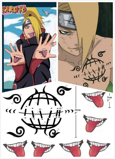 Anime Cosplay Body Sticker Naruto Deidara Mouth Tongue Logo Temporary