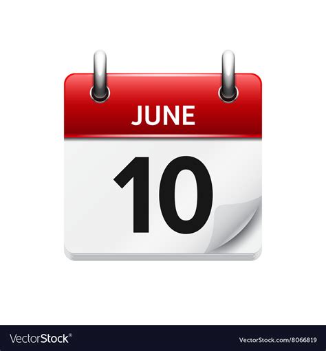 June 10 Flat Daily Calendar Icon Date Royalty Free Vector