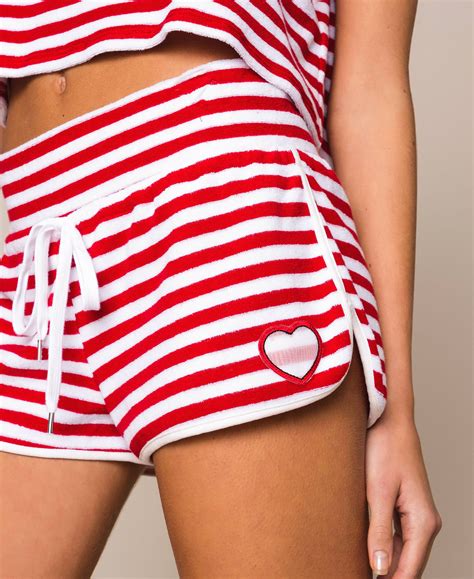 Striped Terry Cloth Shorts Woman Red Twinset Milano