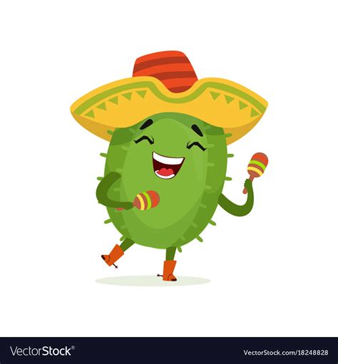 Cute Mexican Cactus Funny Plant Character In Vector Image