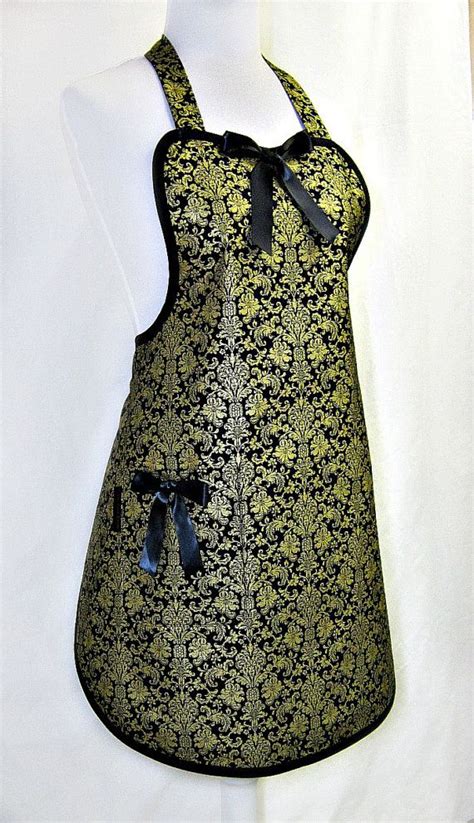 Apron Gold And Black Damask Elegant Couture By Classycookaprons Black Tie Couture Haute