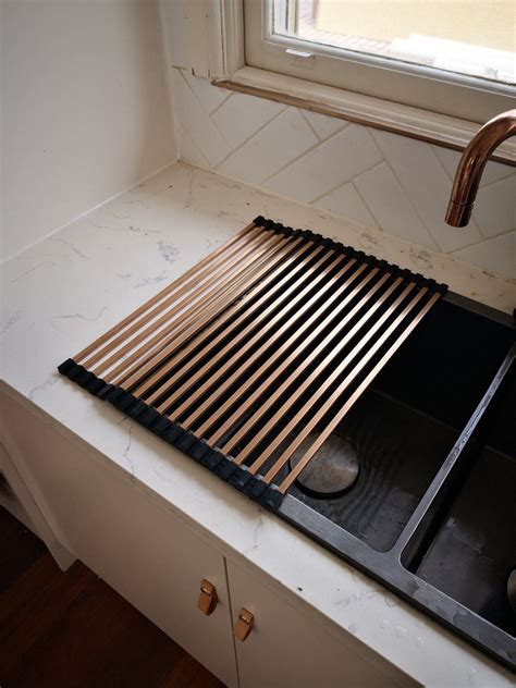 Kitchen Sink Roller Mat Dish Dryer Rack Brushed Copper Gunmetal Gold M
