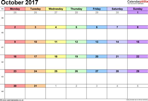 Calendar October 2017 Uk With Excel Word And Pdf Templates