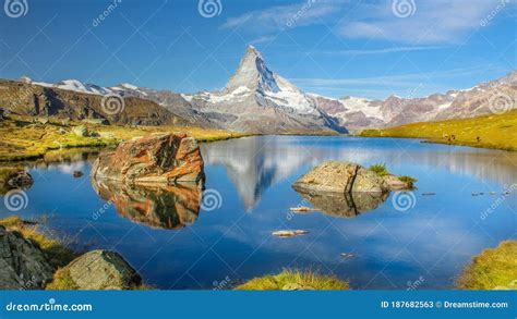 The Matterhorn In Zermatt Switzerland The Alpine Lake Stellisee Stock