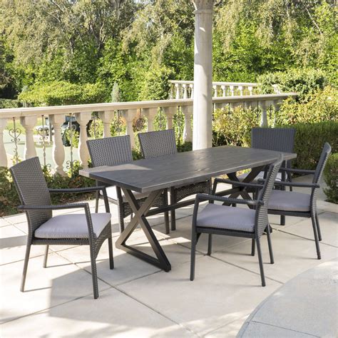 Ariana Outdoor Piece Aluminum Dining Set With Wicker Dining Chairs And Cushions Grey Walmart Com