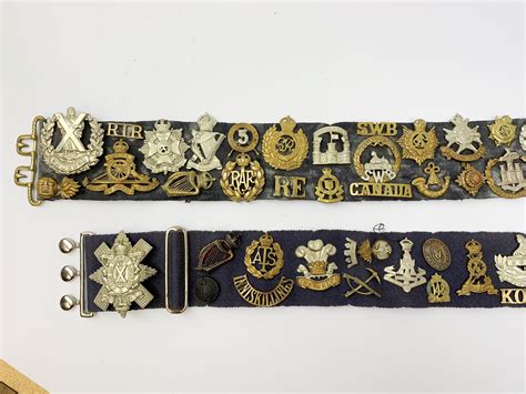 Collection Of Glengarry And Cap Badges Shoulder Titles Collar Dogs
