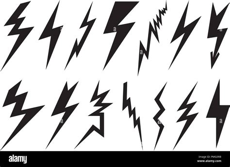 Set Of Different Lightning Bolts Isolated On White Stock Vector Image