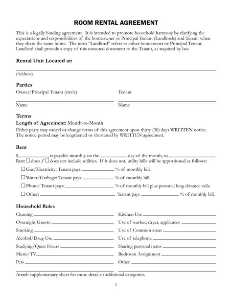 Basic Room Rental Agreement Templates Word Excel Templates