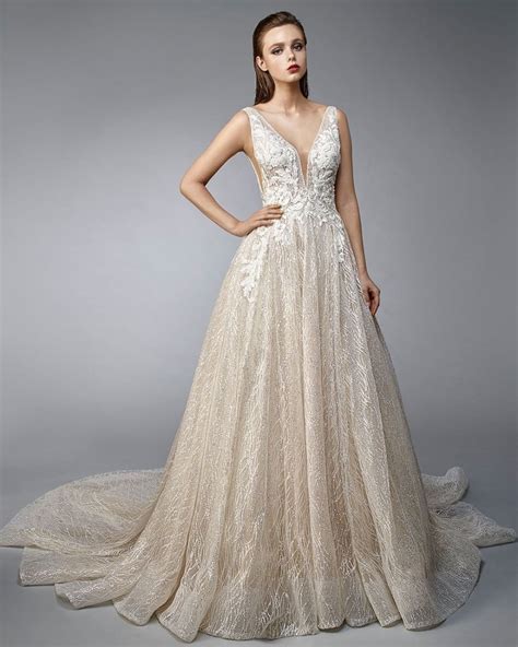 eslieb high quality high end custom made wedding dresses luxury deep v neck wedding dress 2019