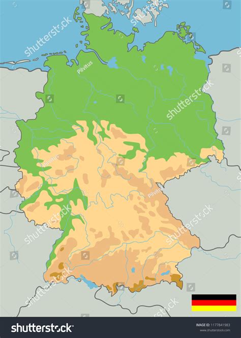 Large Detailed Topographic Map Germany Contours เวกเตอร์สต็อก ปลอดค่า